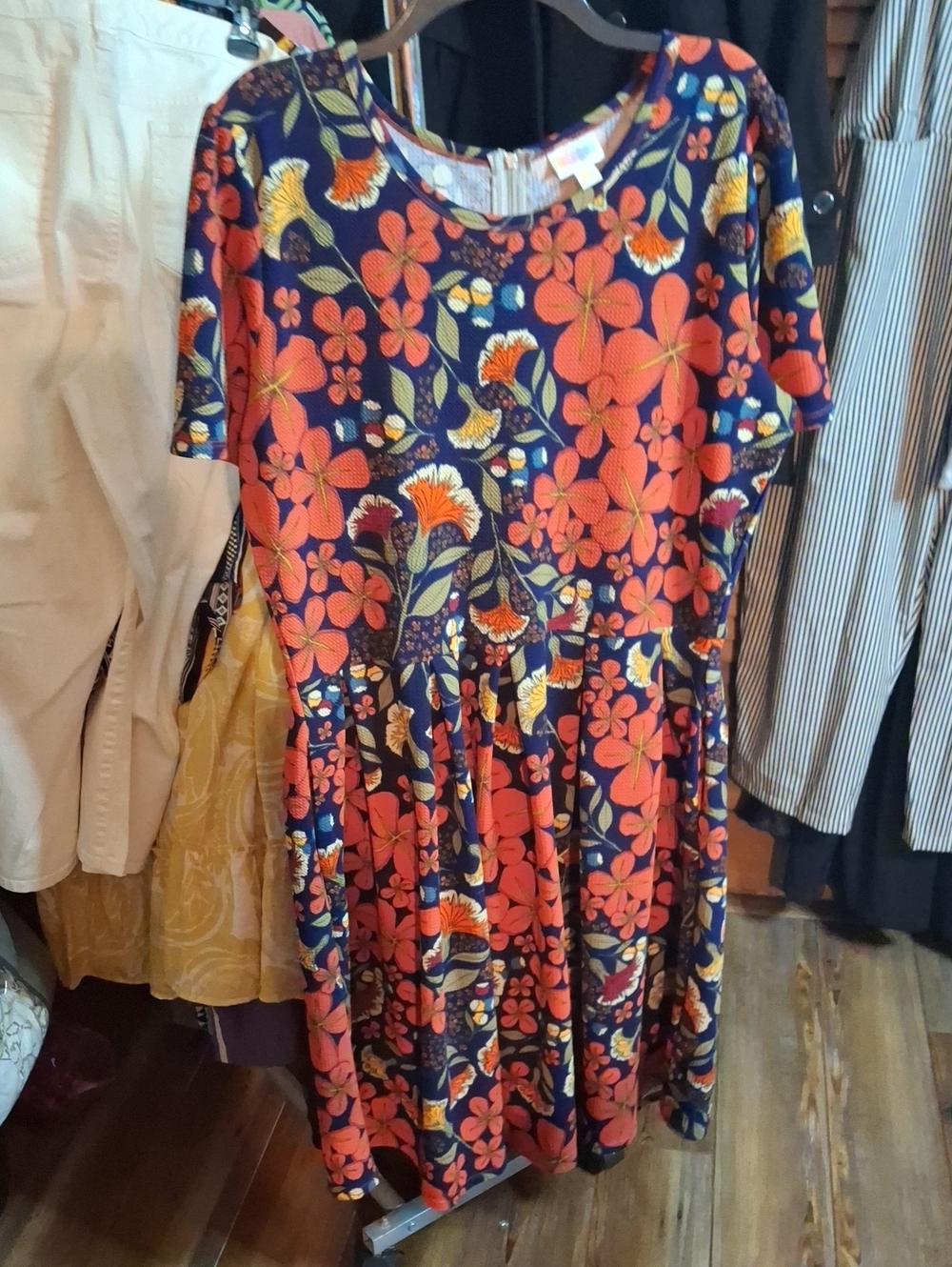 LuLaRoe Navy Dress with Orange Floral Print 3Xl Preloved